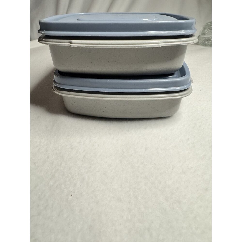 Lot Of 2 Rubbermaid Vintage Servin' Saver 2 Cup Square Blue Speckled Set W/lids